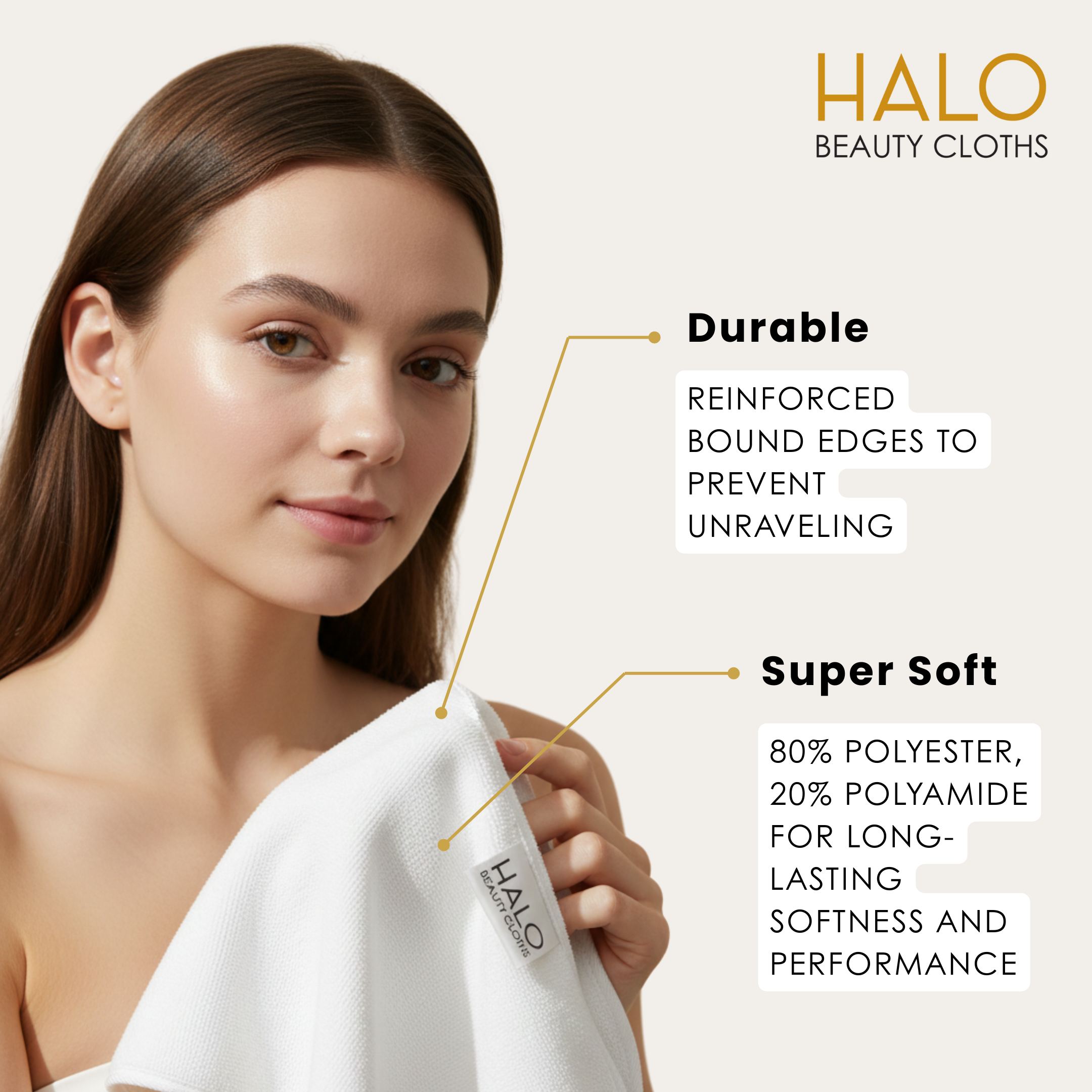 HALO Beauty Cloths – Ultra-Soft Dual-Sided Microfibre Makeup Remover Cloths (5 Pack) | Reusable, Gentle Cleansing | Luxuriously Soft | 5 Pack (30 x 30 cm)
